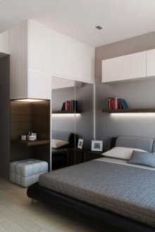 Bilik tidur putih dan kelabu dalam gaya moden