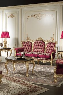 Златисто червено бароково обзавеждане за всекидневна