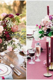 Сервиране на маса с цветя за романтична вечеря.