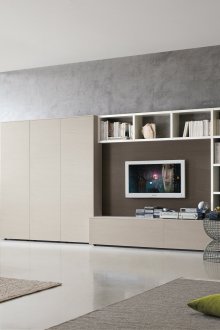 Бежова модерна стена в хола.