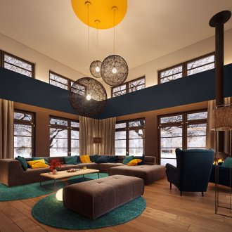 Бежови стени в хола в стил Арт Нуво