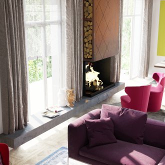 Дневна в стил Арт Нуво с ярки акценти и камина