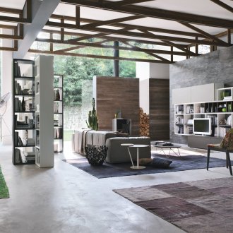 Braungraues Interieur im Stil des Konstruktivismus
