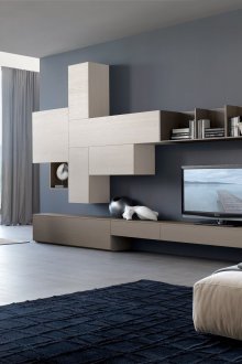 Schwarze Wände im Wohnzimmer im Stil des Konstruktivismus