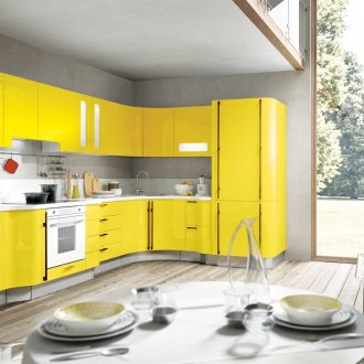 Жълт ъглов кухненски комплект