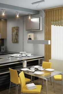 Вертикални щори от плат в кухнята