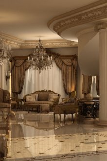 Голяма всекидневна със стълбище в италиански стил