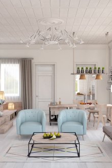 Сиви и сини комбинации в интериора на хола