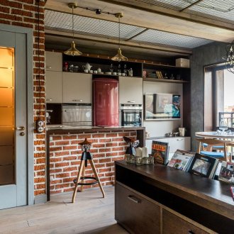Fancy bar stools in the kitchen in the loft style