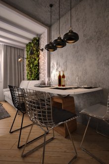 Loft-style kitchen in a studio apartment