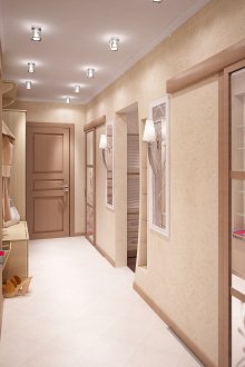 Spotlights and wall sconces in the hallway