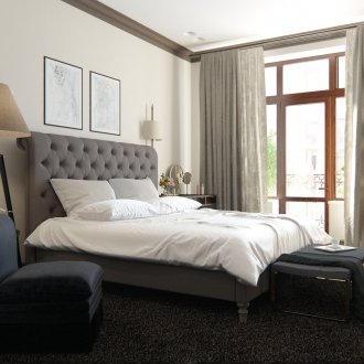 Dinding beige di bahagian dalam bilik tidur