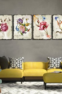 Красиви картини в жълто-сивата всекидневна