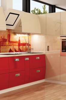 Бежово червено гланцирана кухня