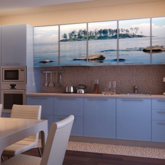 Уютна бежова и синя кухня