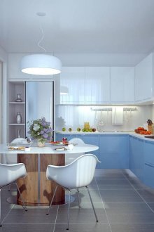 Красива синьо-бяла ъглова кухня