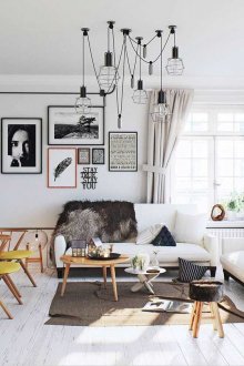 Жълти акценти в дневна в скандинавски стил