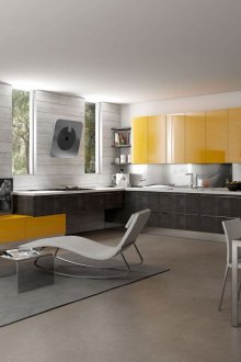 Жълти акценти в хола-кухнята