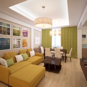 Жълт ъглов диван в хола