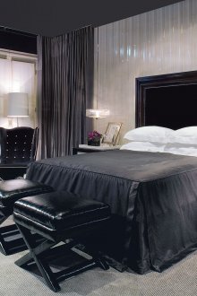 Bilik tidur Art Deco hitam dan putih yang mewah