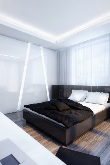 Bilik tidur berkilat berteknologi tinggi hitam dan putih