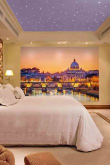 Стенопис в люляково-златисти тонове в спалнята