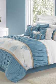 Bahagian dalaman bilik tidur biru dan putih