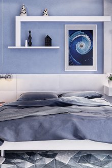 Aksen biru di bilik tidur moden