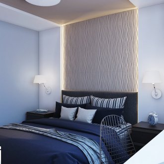 Dinding coklat dan biru di dalam bilik tidur