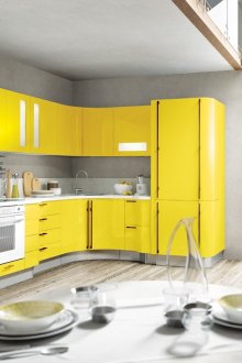 Ъгъл радиус сиво-жълта кухня
