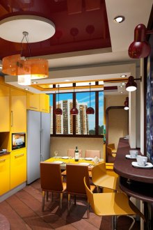 Жълти, кафяви и бежови цветове в интериора на кухнята