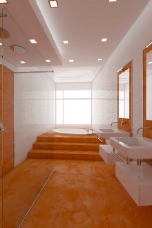 Бял и сребърен водопровод в оранжева баня