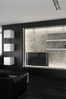 Черно-бял малък хол с високи технологии