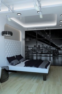 Стилна черно-бяла спалня с хай-тек