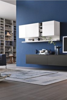 Сини високотехнологични стени за хол