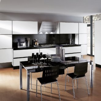 Черно-бели високотехнологични кухненски мебели