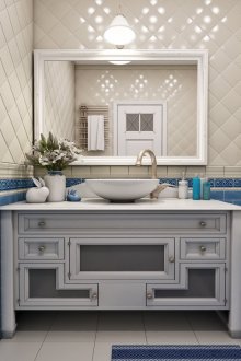 Бял шкаф за мивка в стил Прованс