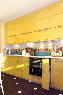 Жълта кухня с красива престилка