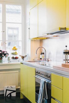 Жълта фасада на кухня в скандинавски стил