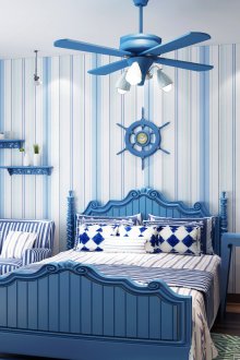 Aksen biru dan biru di dalam bilik tidur