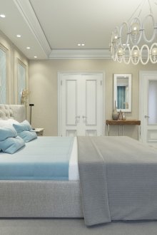 Aksen biru di dalam bilik kelabu tua