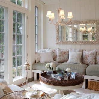 Wooden walls and floor in shabby chic living room