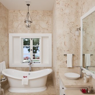 Beige and White Shabby Chic Bathroom