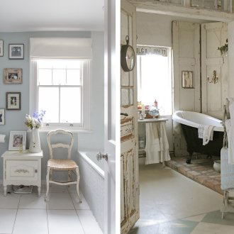 Roman white curtains in the bathroom in the style of shabby chic