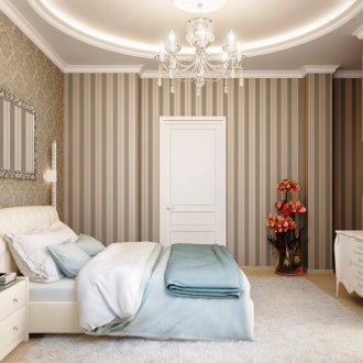 Бяла мека мебел в спалнята в класически стил