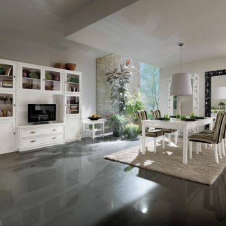 Бели мебели в дневната-трапезария в класически стил