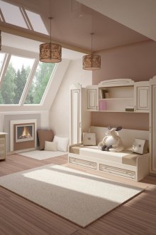 Бежови мебели за шкафове в класическа детска стая