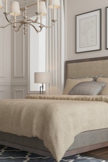 Tempat tidur beige di dalam bilik tidur