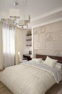 Tekstil berwarna kuning pada bilik tidur yang terang