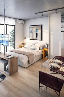 Lantai beige di dalam bilik tidur